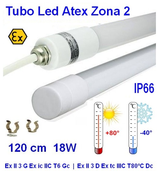 Plafoniera Atex 18W 120 cm 24V IP66 Cat 3 Alta Temperatura